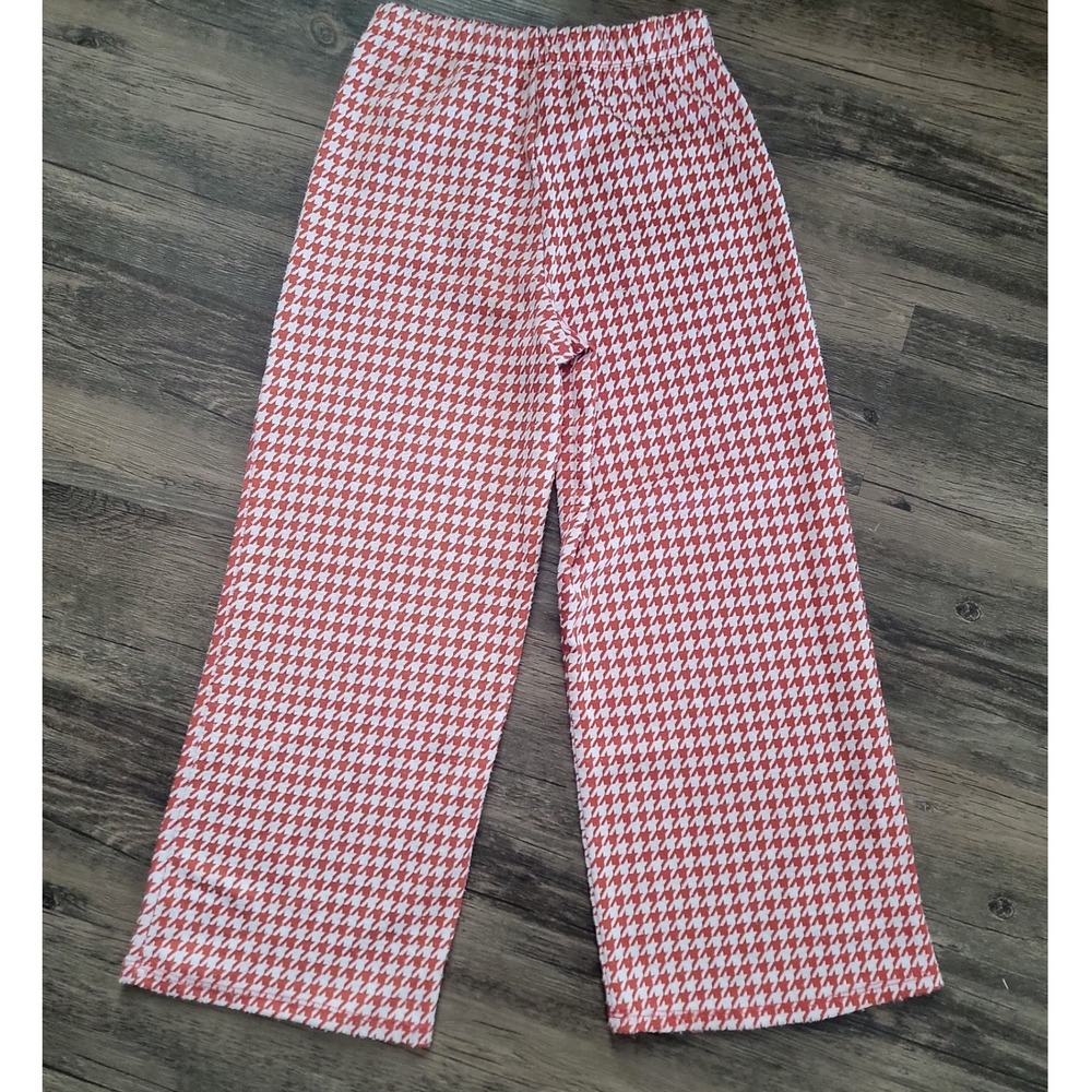 Between Girls Orange White Houndstooth Wide Leg Elastic Waist Pants Size 8